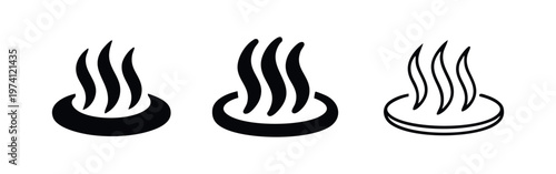 Steam or hot plate icon set. Heat, warm, or sauna symbol for wellness and cooking.