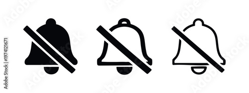 Mute notification bell icon set. Silent mode symbol vector illustration.