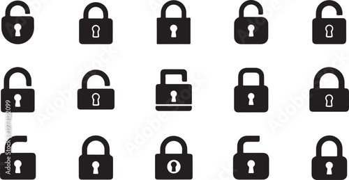 Various black padlock icons on a white background pattern