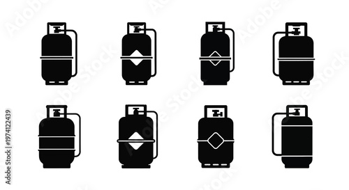 Black and white illustration of multiple propane tanks in various orientations