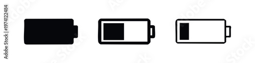 Battery level icon set. Power, charge, and energy indicator symbols in filled and outline styles.