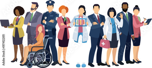 A diverse group of professionals standing together in unity and support