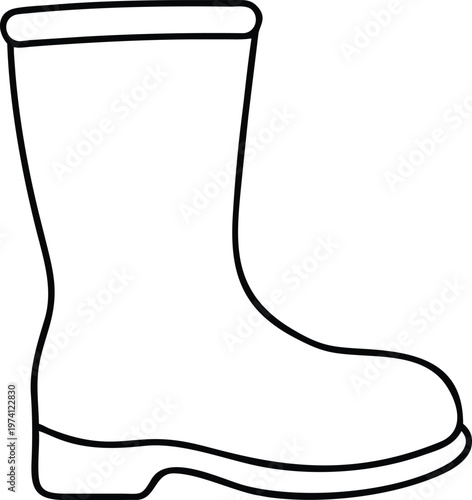 Simple Black Line Outline of a Tall Boot or Rain Boot Icon for Outdoor Apparel