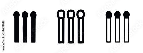 Matchsticks icon set. Fire, light, ignition, and safety symbols in glyph, outline, and line art styles.