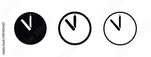 Clock icons set showing 11 o'clock. Time symbol in solid and outline styles.
