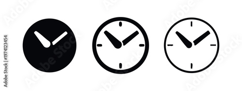 Clock icons set showing 10 o'clock. Time symbol in solid and outline styles.