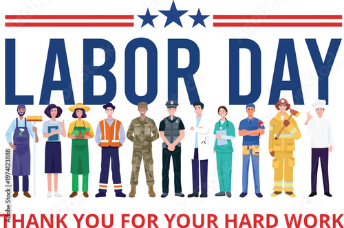 A Labor Day graphic illustration honoring American workers and their contributions