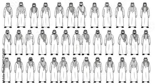 Diverse Group of People in Traditional Attire, Standing Together in a Row.