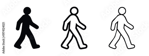 Walking person icon set. Pedestrian movement and human activity symbol for signs or apps.