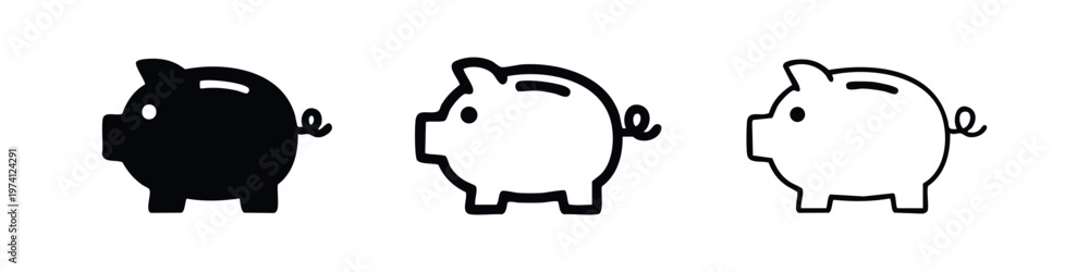 Fototapeta premium Piggy bank icon set for savings, financial planning, and future goals.