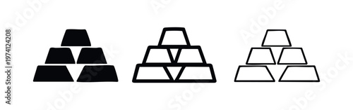 Stack of gold bars icon set representing wealth, luxury, and investment.