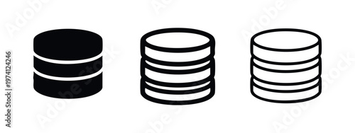 Modern stacked cylinder icon set for data storage or currency representation.