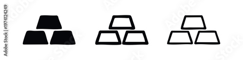 Stacked ingots or blocks icon set for construction, resources, or wealth.