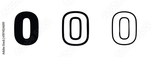 Digit zero symbol in solid and outline variations, ideal for numerical representation and user interface design.