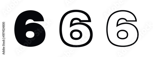 Digit six symbol in solid and outline variations, ideal for numerical representation and user interface design.