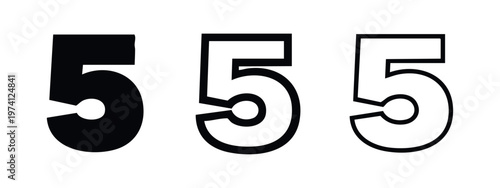Digit five symbol in solid and outline variations, ideal for numerical representation and user interface design.