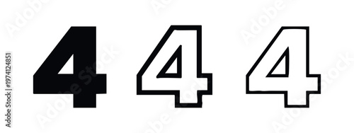 Set of number 4 icons in solid, bold outline, and thin line styles, isolated vector illustration.