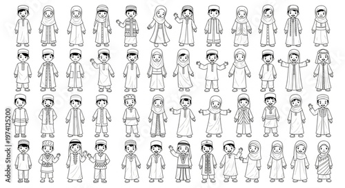 Diverse group of people in traditional attire, standing together.