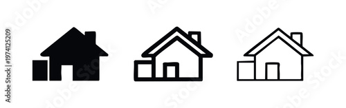 Hand drawn house icon set. Sketchy home symbols with chimney and additional structure. Vector illustration.