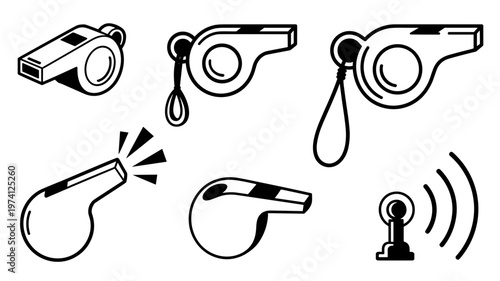 Minimal Whistle Line Icon Set Referee, Signal and Alert Symbols