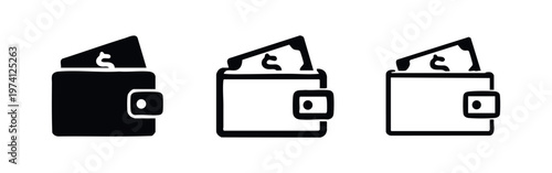 Wallet with money icons set. Financial and payment symbols. Vector illustration.