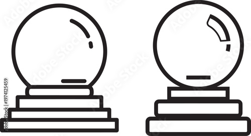 Outline icons of crystal balls on stands symbolizing fortune telling and magic.