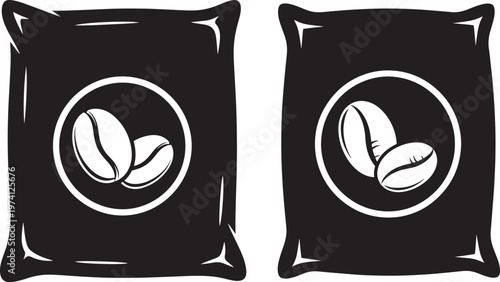 Coffee beans bag icon silhouette on white background.