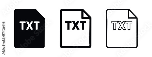 TXT file document icon set in solid, thick, and thin outline styles