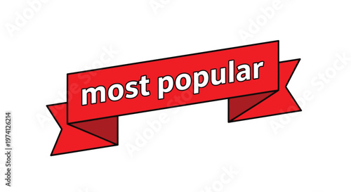 A vibrant red ribbon banner displaying the text most popular in white