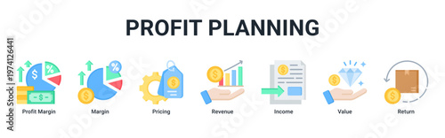 Profit Planning web banner icon vector illustration with icons of Profit Margin,Margin,Pricing,Revenue,Income,Value and Return