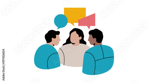 Group of people engaged in a collaborative discussion around a laptop Vector