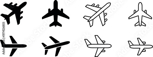 Plane icon set featuring airplane and flight transport symbols vector travel flat illustration aviation and transportation concept