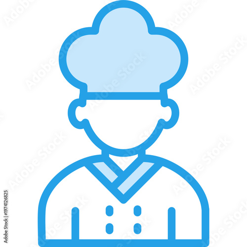 Chef Outline Blue Color Icon
