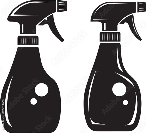 Two black silhouette icons of spray bottles for cleaning or gardening.