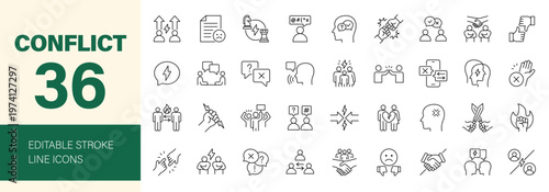 Conflict icon set. Editable line icons. Vector illustration.