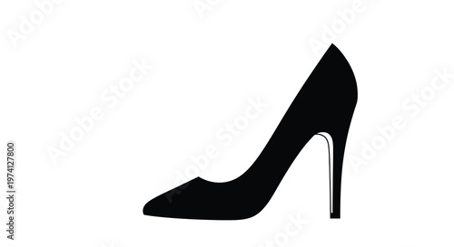 A minimalist depiction of a single black high heeled shoe on a white background