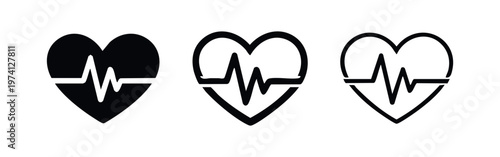 Heartbeat and EKG icon set. Medical and health symbol of vital signs, cardiology, and life monitoring.