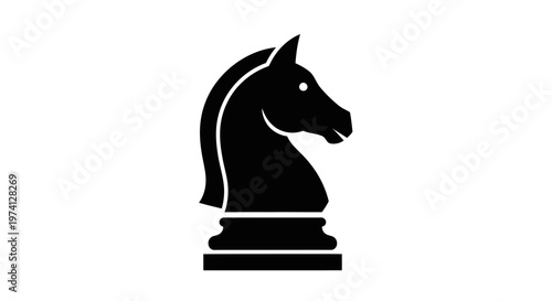 Black knight chess piece closeup profile.