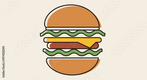A cartoon hamburger with cheese lettuce.
