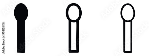 Matchstick icon set. Unlit match symbol in flat, glyph, and outline styles. Fire starter tool vector illustration.