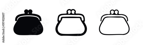 Classic Coin Purse Icon Set. Retro Wallet or Money Pouch Symbol for Finance and Savings. Financial Accessory Vector.