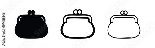 Retro Coin Purse Icons. Money Pouch Symbol Set for Banking and Spending. Vintage Financial Accessory Vector Art.