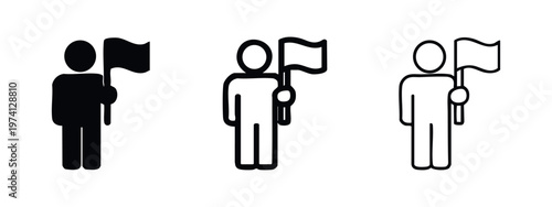 Person Holding Flag Icon Set - Leadership, Goal, and Achievement Symbol