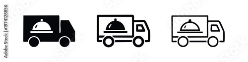 Food Delivery Truck Icon Set - Restaurant Takeout and Online Order Service