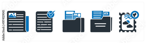 A set of 5 mix icons as news, approved document, folder