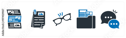 A set of 5 mix icons as article, document, sandglass