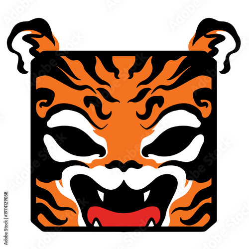 Cute tiger head illustration in emblem style	