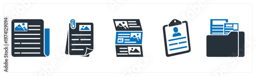 A set of 5 mix icons as news, document, article