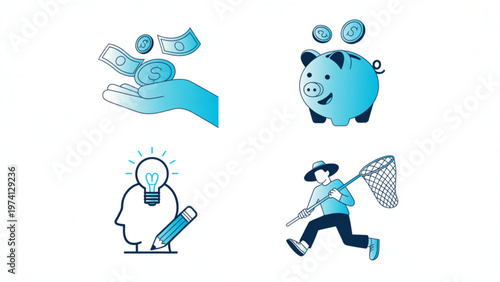 Four playful cartoon penguins engaging in winter activities Vector