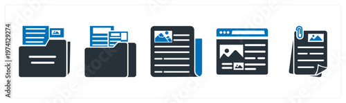 A set of 5 mix icons as folder, news, webpage
